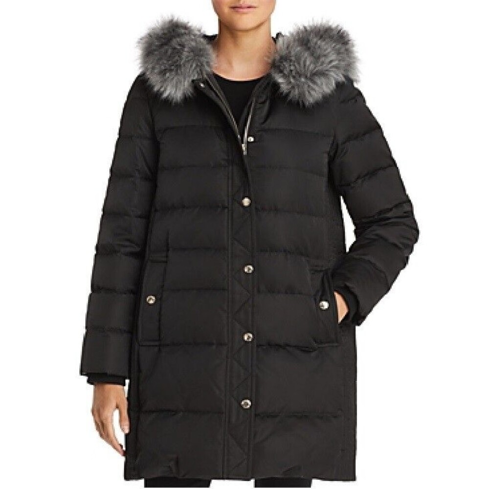 Kate SPade New York Quilted Faux Fur Hood Down Puffer Coat Womens XS Black